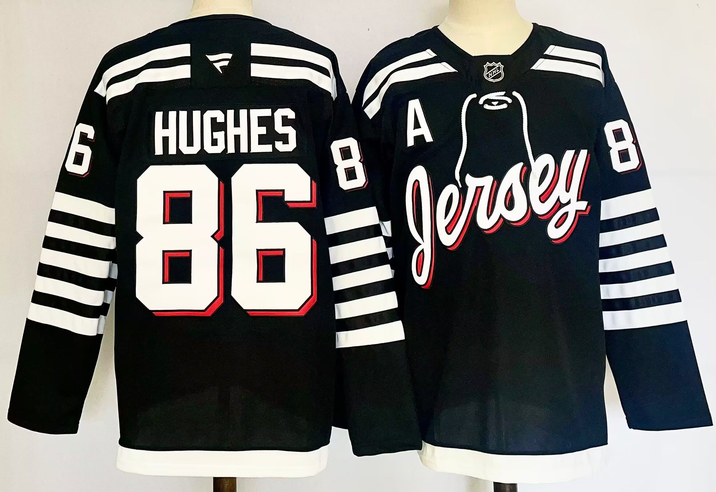 Men New Jersey Devils 86 Hughes Black 2025 Home Premier Player NHL Jersey